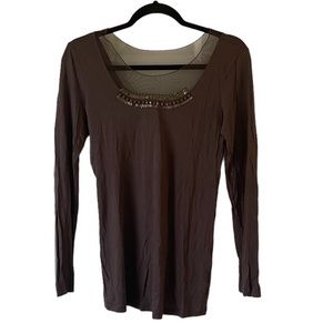 Simply Vera Vera Wang brown long sleeve embellished top size medium
